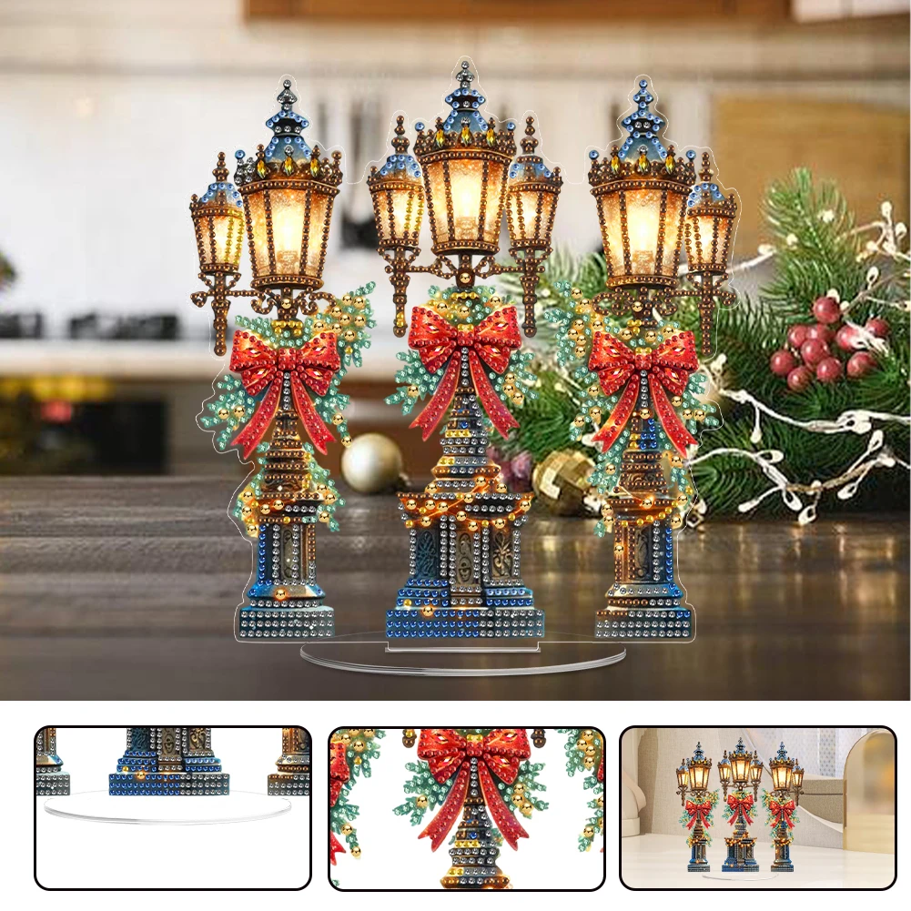 

2D Flat Print Xmas Street Lamp DIY Table Top Diamond Painting Ornament Kits