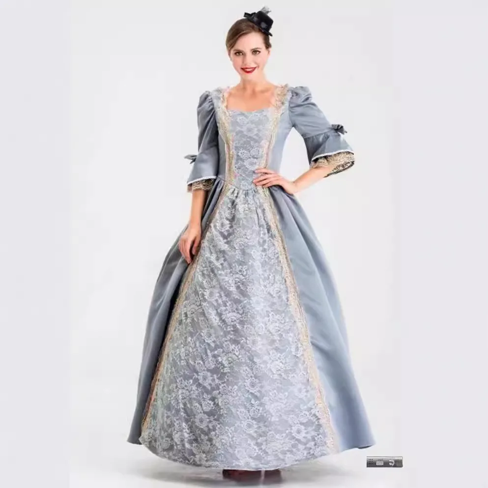 

Women Ball Dress Medieval Renaissance Victorian Champagne Masquerade Costume Queen Ball Gowns Luxury Golden Applique Costume New