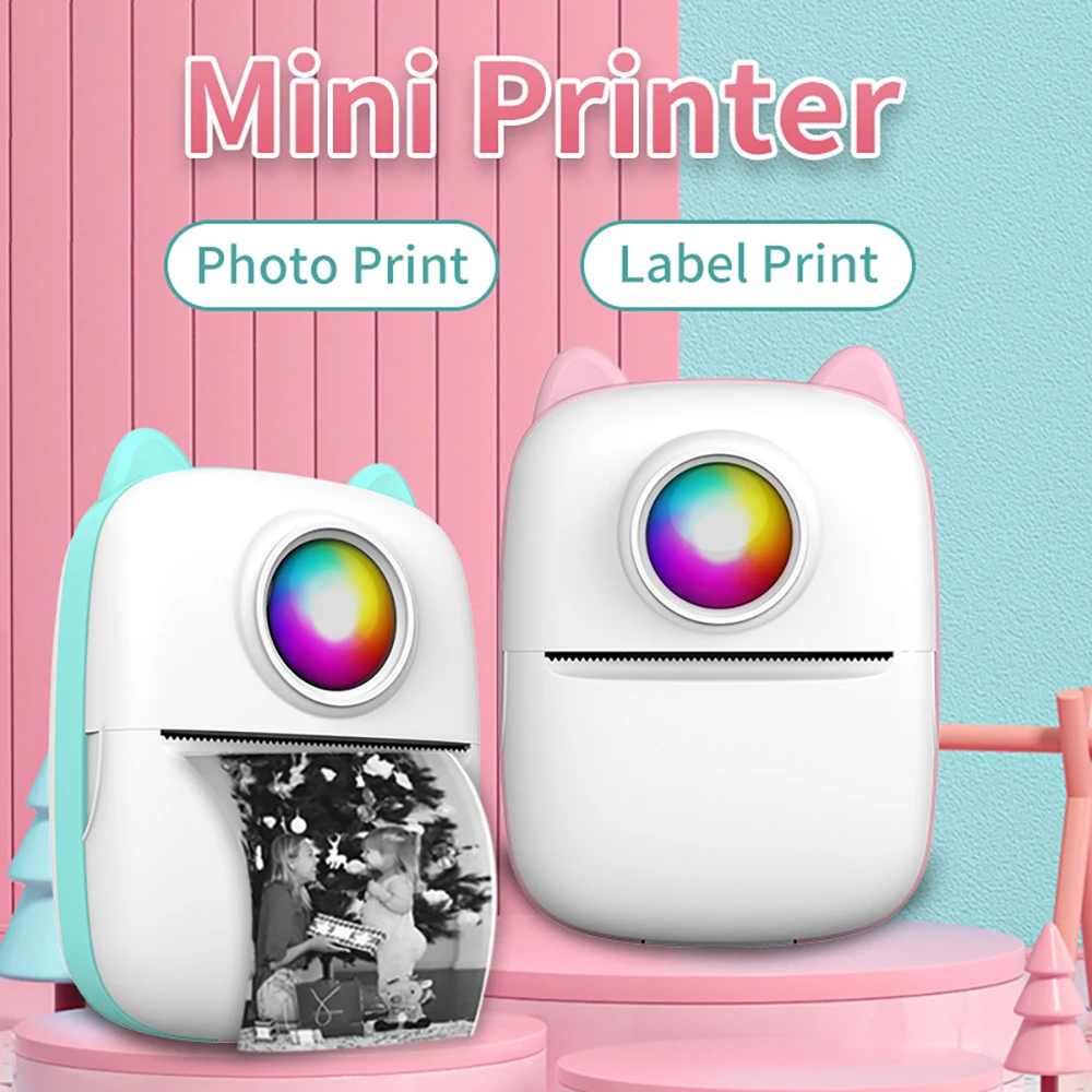 Mini Printer Portable Thermal Printer Self-adhesive Label Sticker Inkless Print Wireless Bluetooth For Cellphone Children\'s Gift