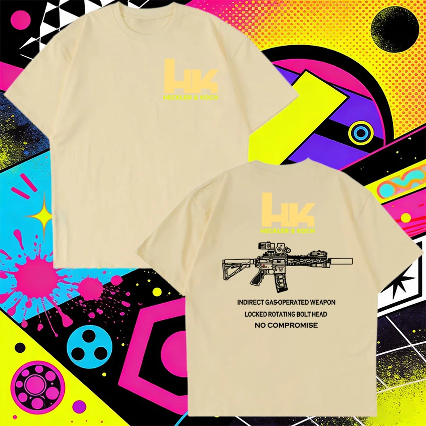 Hot Sale Heckler & Koch HK Fashion M4 Gun Design print T shirt Men Women Retro Oversized short sleeve T-shirt Unisex Cotton Tops