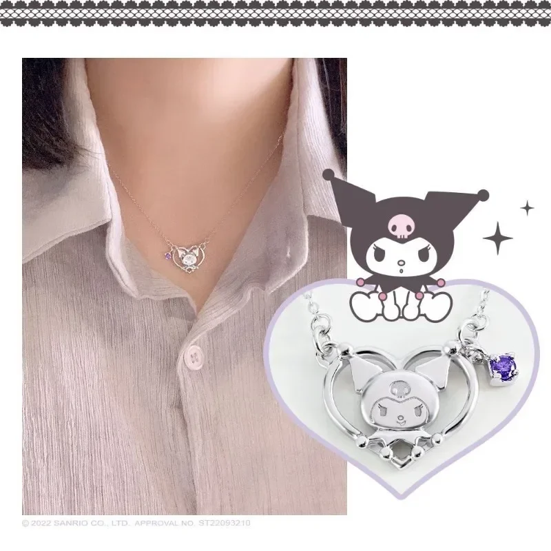 Sanrio Kuromi Necklace Kawaii Cartoon Fashion Luxury Delicate Bracelet Ring Earrings for Women Love Jewelry Set Holiday Gifts