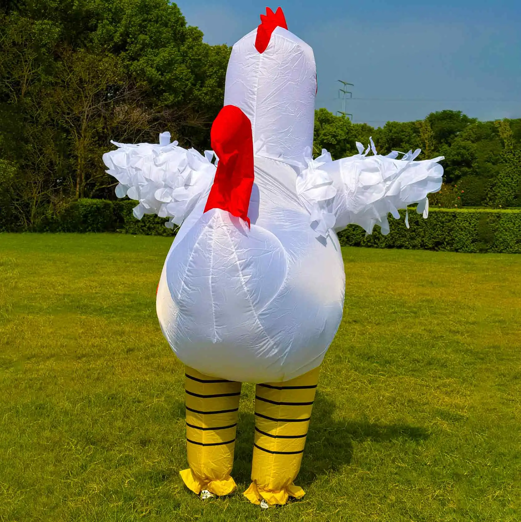 Adult Inflatable White Feather Standing Rooster Costume Full Body Blow Up Chicken Suit Funny Unisex Party Cosplay Holiday Gift
