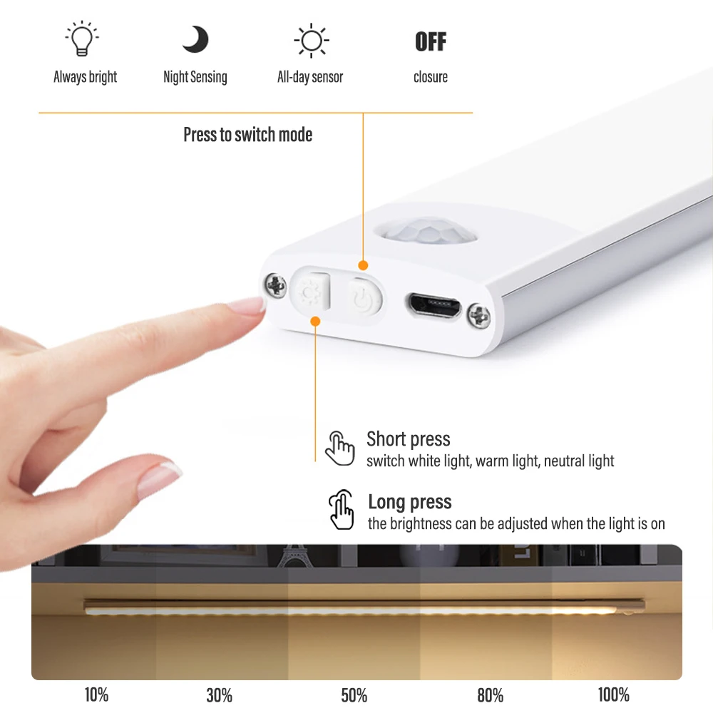 Led Induction Night Light Motion Sensor Wireless Usb Charging Wall Light Touch Dimming Porch Bedroom Wardrobe Cabinet Light