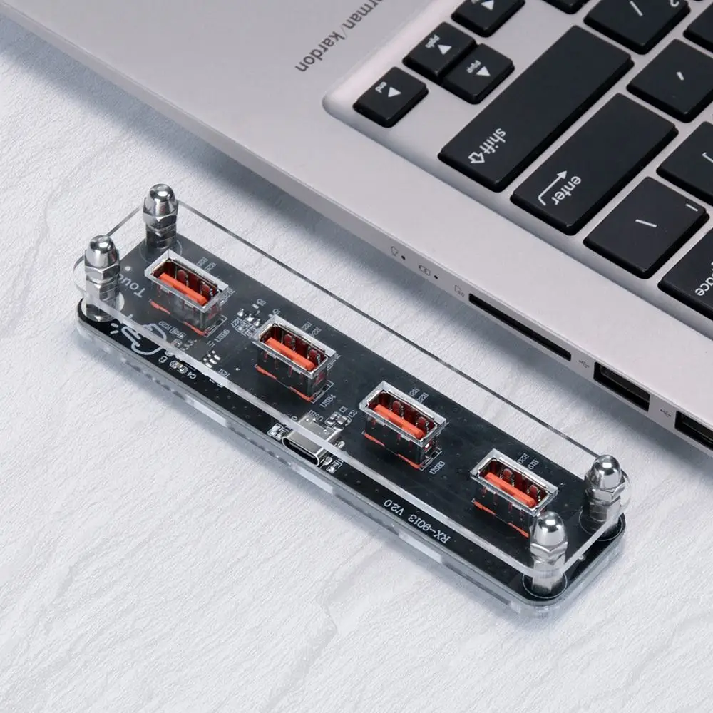 Portable USB Power Supply Base Multifunctional Desktop Accessory Power Adapter with Transparent Casing 4-Port Hub Power Supply