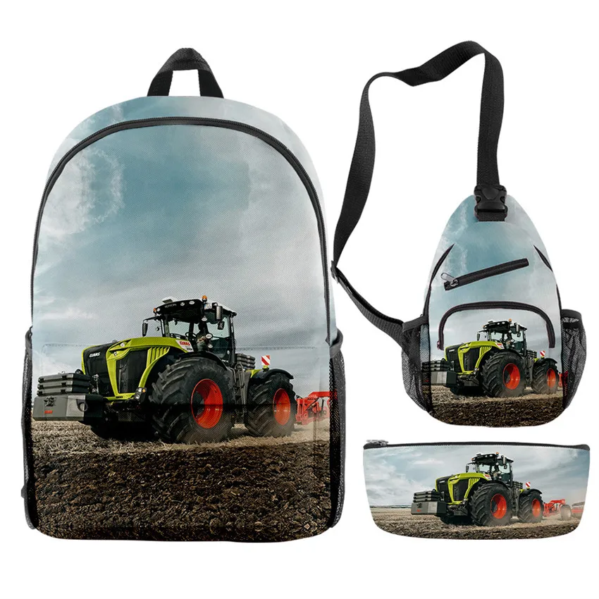 

Novelty Tractor Pattern Backpack Set Teenager Boy Girl Toddler Japanese Anime Kid School Book Bags Men Women Rock Mochila Bolsa