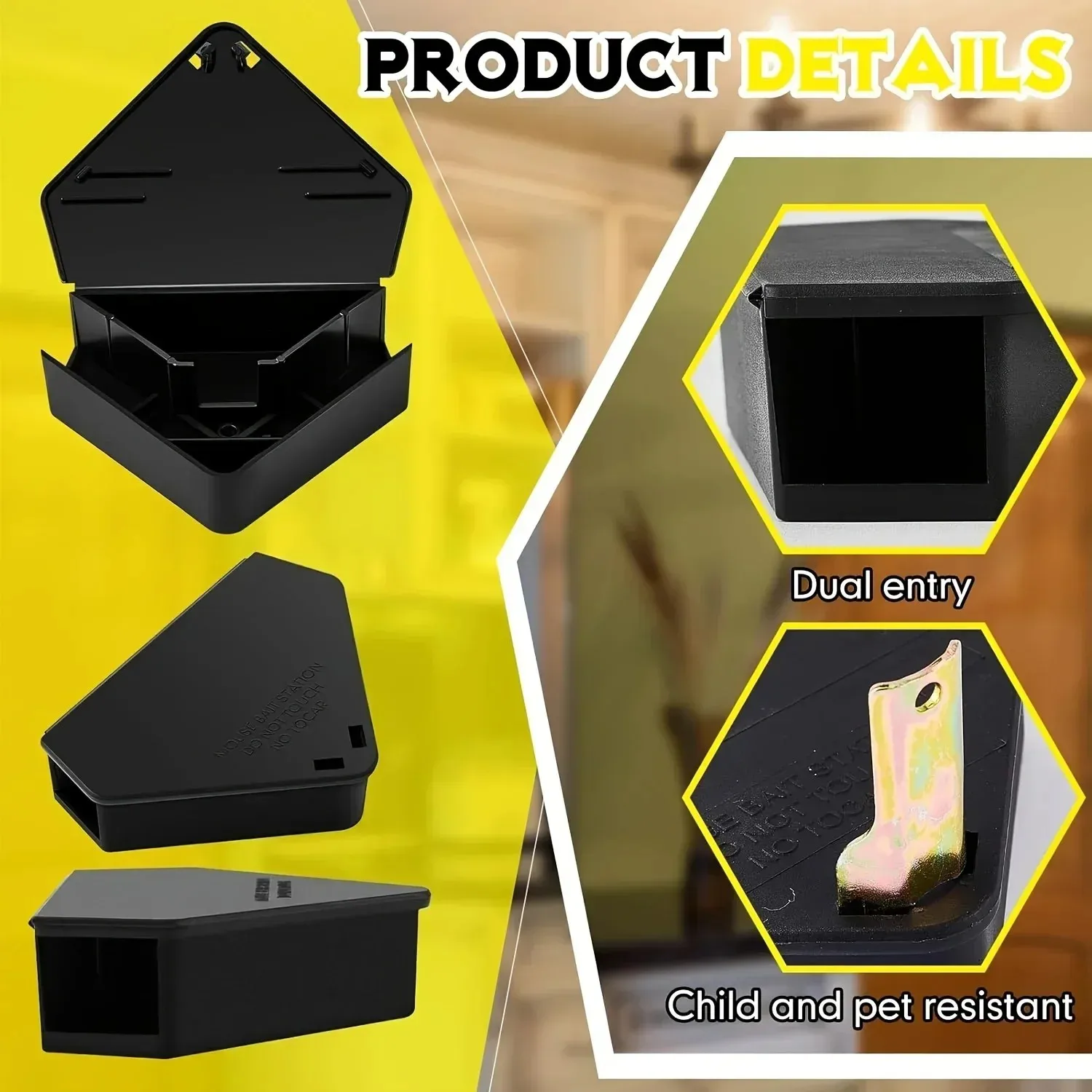 Reusable Mouse Bait Station with Key, Upgraded High Quality Small Trap, for Indoor Outdoor Kitchens Garages Pest Control
