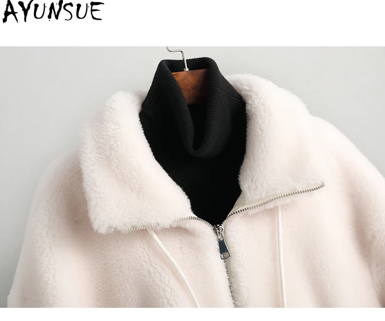 سترة نسائية من الصوف الطبيعي من AYUNSUE بياقة واقفة سترة من فراء الضأن ملابس نسائية ملابس خارجية عالية الجودة 2025 Abrigo Mujer