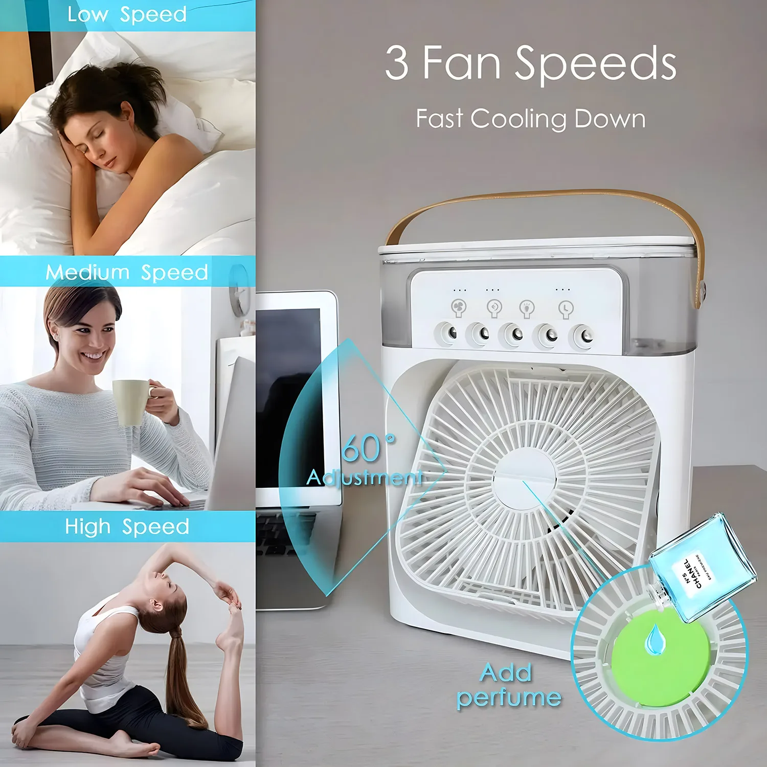 Misting Fan Portable,Rechargeable Fan Cooling Desk Fan for Home,Quite Mist Water Spray Fan for Camping Home Outside Office Trave