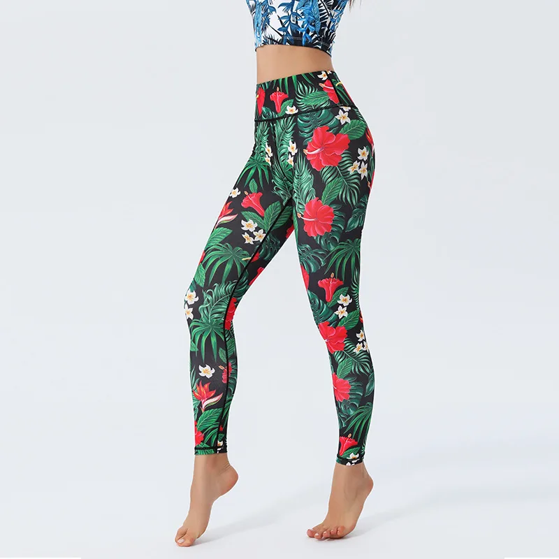 New Floral Printed Thin High Waist Leggings for Women Girls Sports Fitness Gym Dancing Yoga Pilates Elastic Leggings