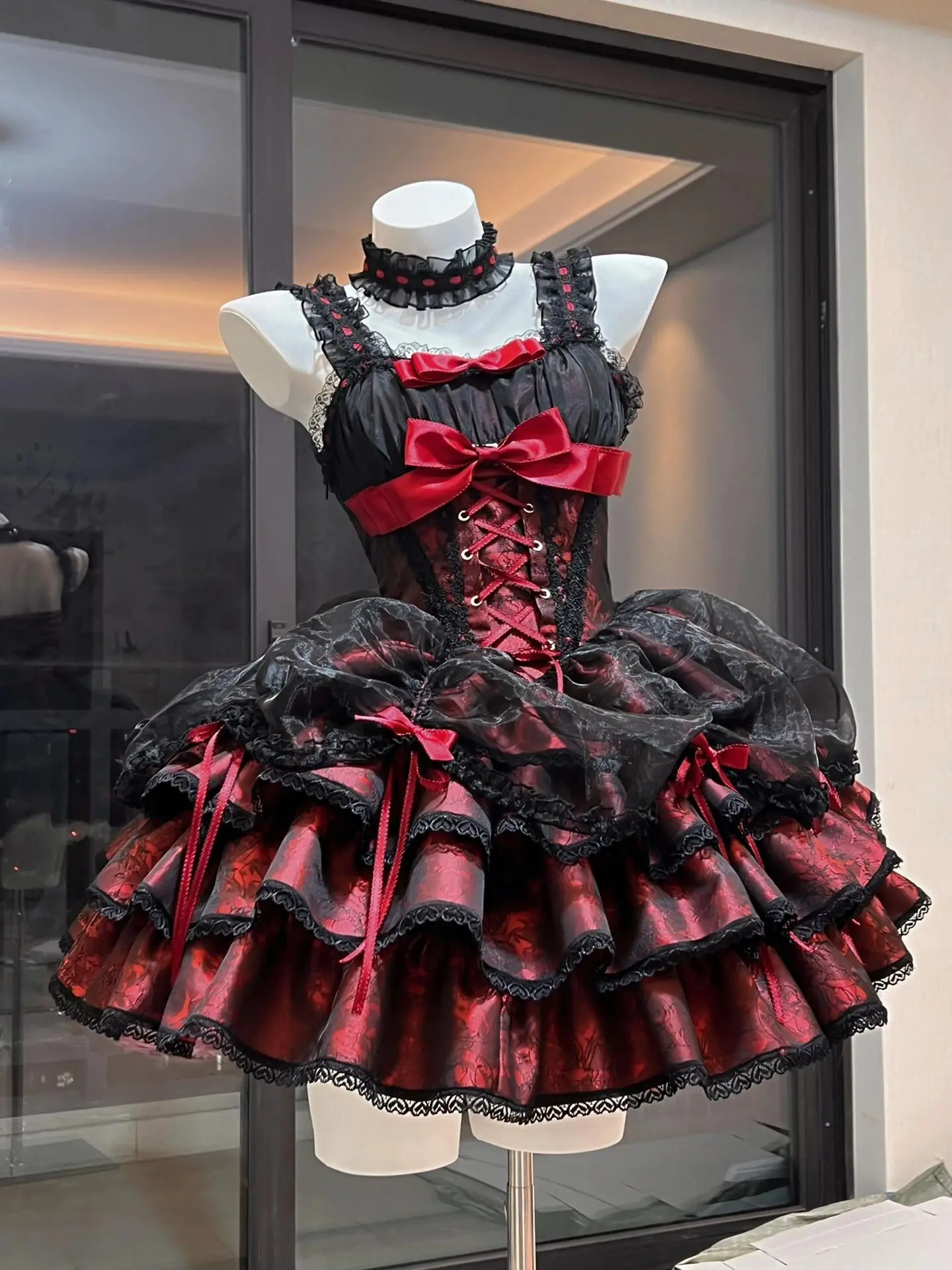 Black and Red Lolita JSK Sling Dress Asian Culture Hot Girl Pure Desire Gentle