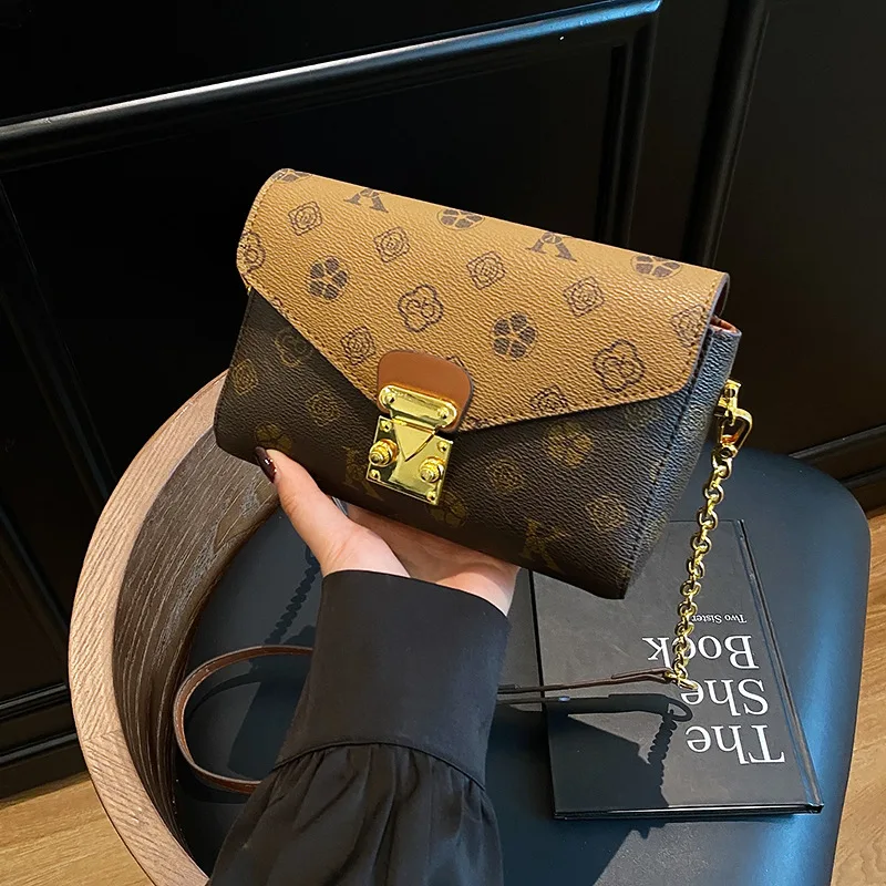 

2025 Monogram Envelope Bag, Color Block Chain Shoulder Purse for Women, Versatile Square Crossbody, Minimalist Day-to-Night Tote