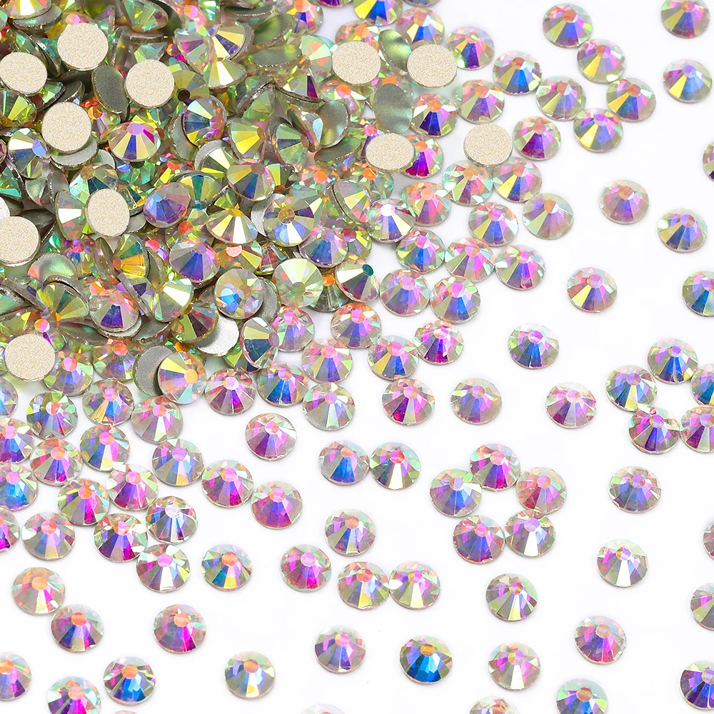 SS3-SS60 All Size Golden Bottom Glass Round Rhinestones Flatbase Non Hotfix Crystal For Nail Art Charms Wedding Dress Decoration