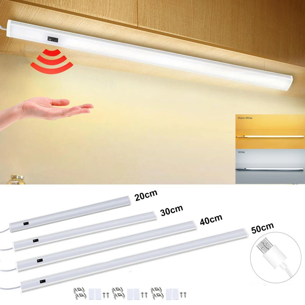 

20/30/40/50cm LED Under Cabinet Light PIR Motion Sensor Closet Night Light For Bedroom Kitchen USB Wardrobe Lamp Indoor Lighting