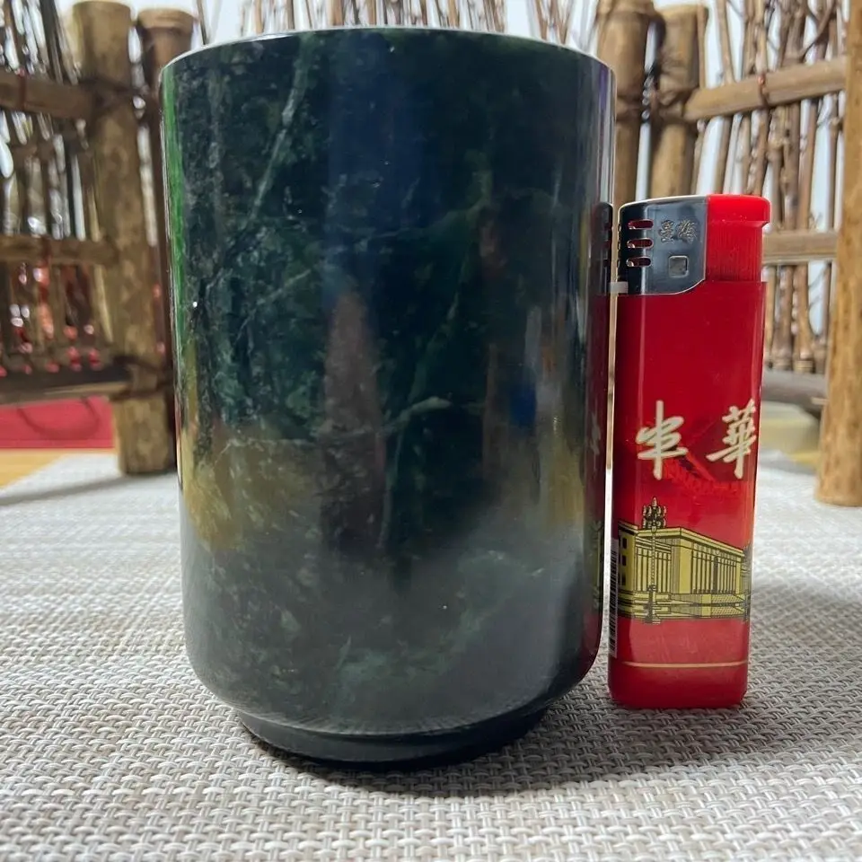 Natural Green Jade Teacups Gongfu Teaware Genuine Tibetan Medicine King Stone Weak Magnetic Health Jades Master Cup Tea Ceremony