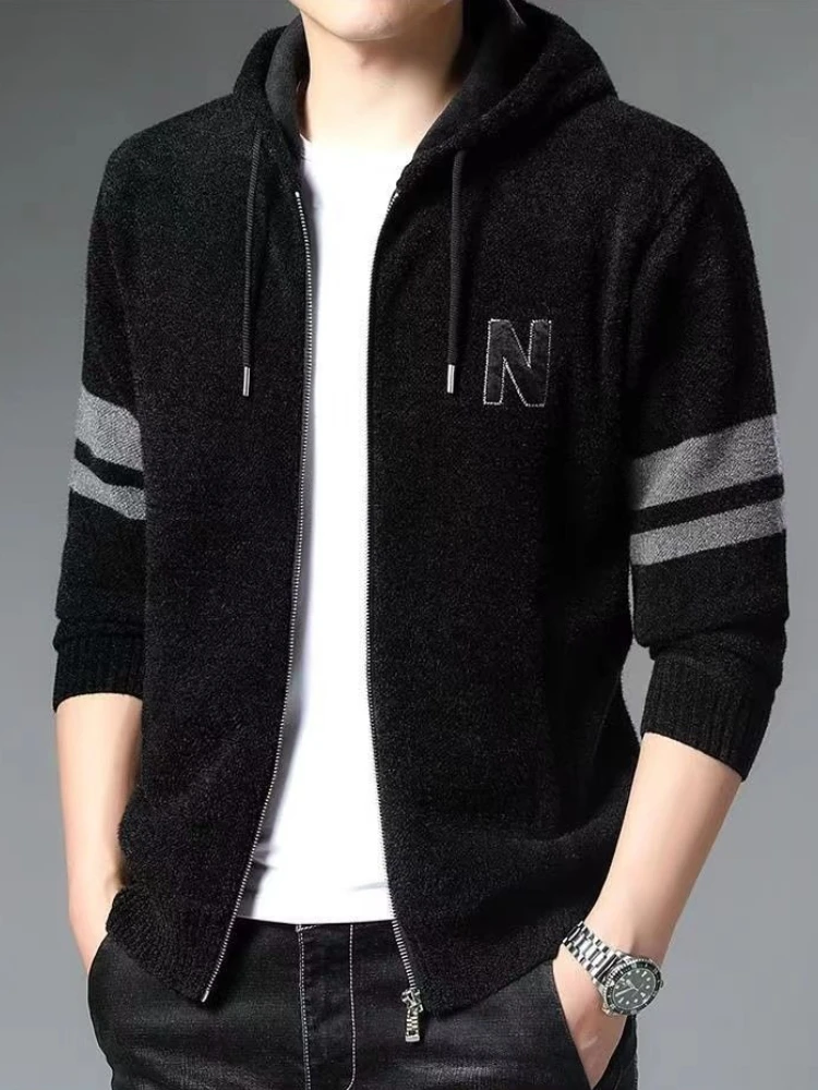 

Men's Warm Fleece Lined Thickened Knitted Hooded Cardigan 2025 New Autumn Winter Casual Loose Fit Versatile Zipper Sweater Coat