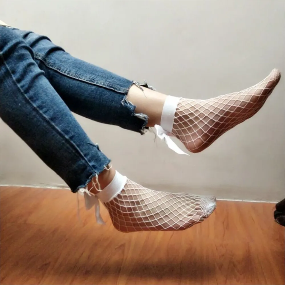 Baby Girls Kids Mesh Socks 2019 new Bow Fishnet Ankle High socks Lace Fish Net Vintage back bow Short Sock girl new Summer wear