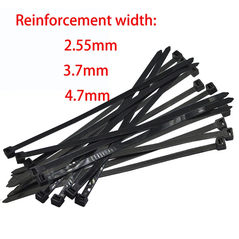 200-1000pcs Widen Black Nylon Cable Ties Self-Locking Plastic Ties Straps Large Extra-Long Harness Assorted Size Fastening Ring