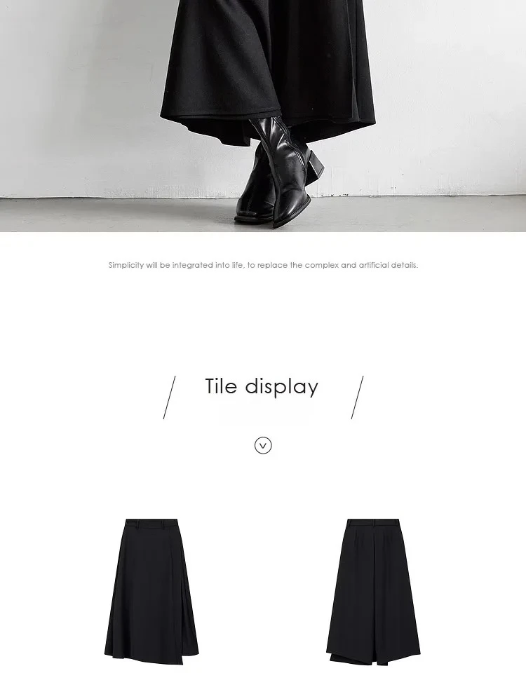 VIMLY Black Wide-Leg Pants 2026 Autumn Flowy Ankle-Length Side Zipper Detail Trousers Office Lady Commuter Fashion Bottoms A1738