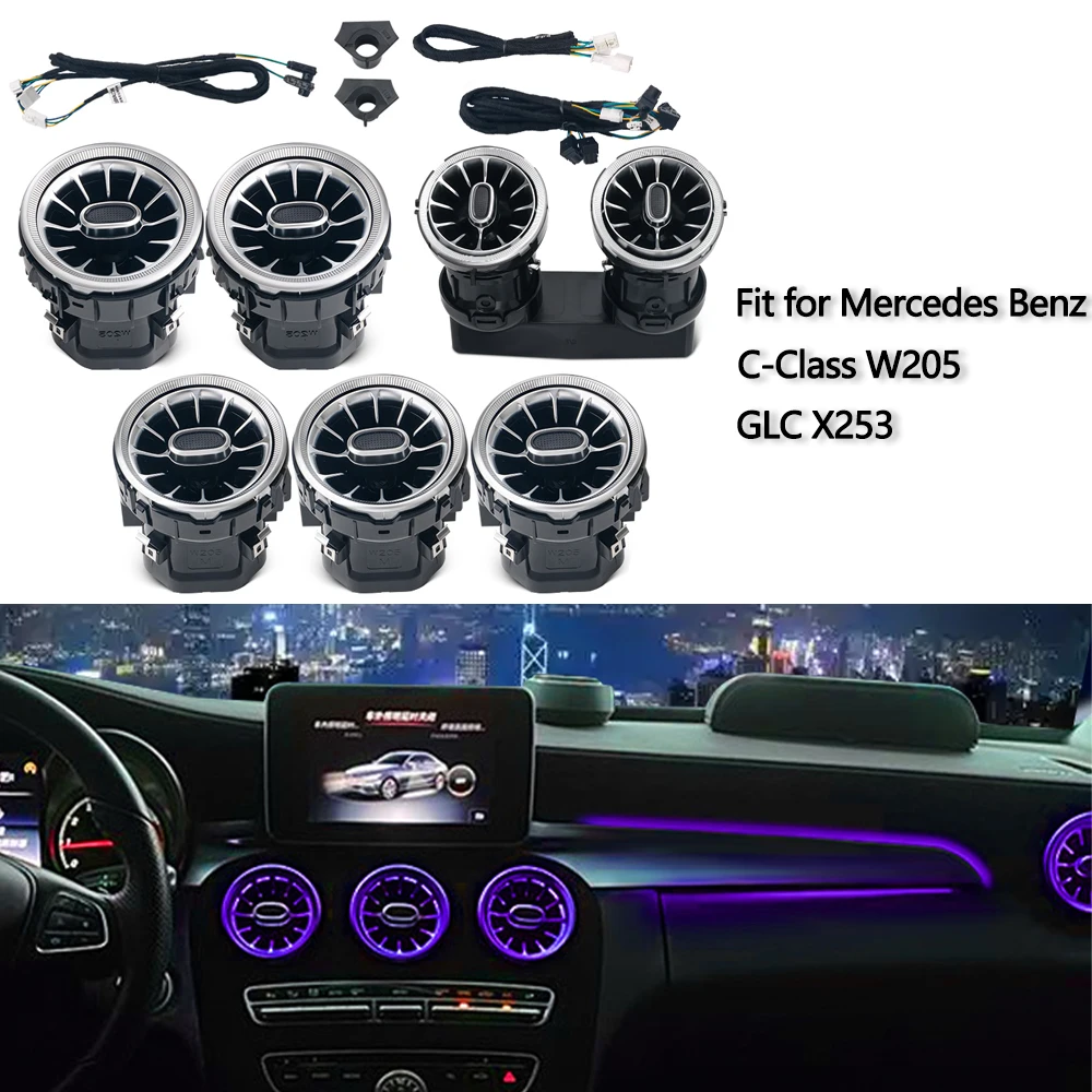 

For Mercedes Benz C W205 X253 GLC Accessories LED 3/64 Colors Turbine Air Vents Ambient Light Car Air Conditioner Decoration Kit