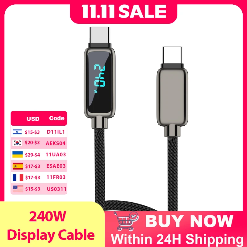 VYVYLABS 240 واط USB C إلى نوع C كابل PD كابل شحن سريع للغاية نوع C آيفون 17 16 15 لشاومي سامسونج ماك بوك #1