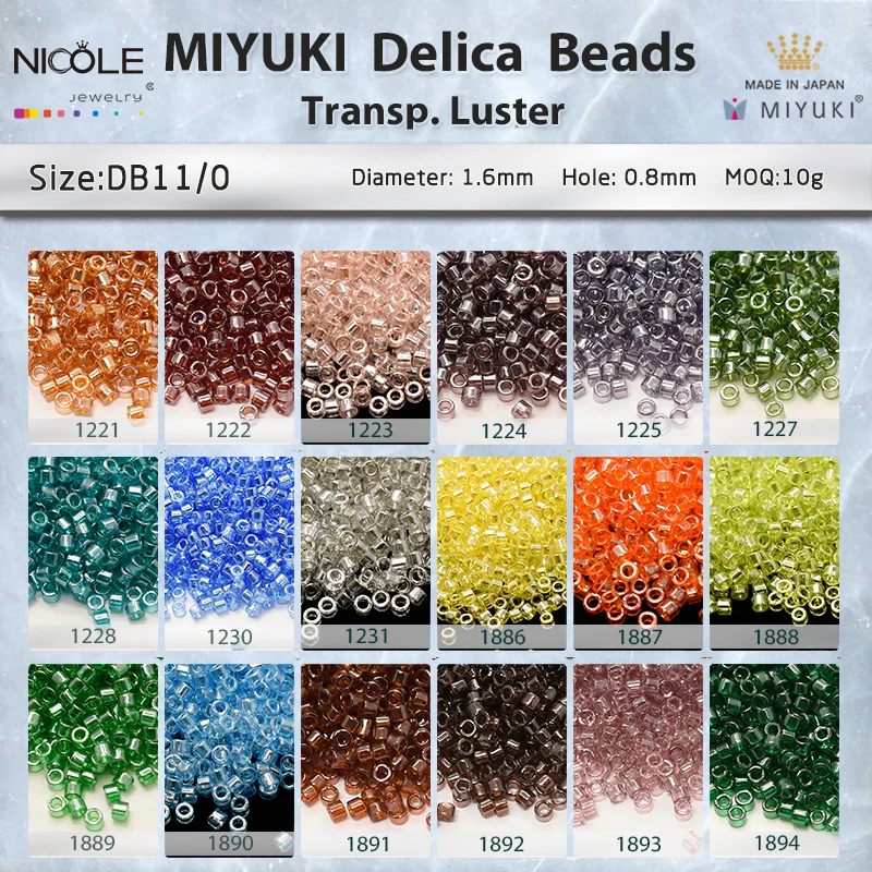 11/0 Miyuki Delica Beads Transp. Luster Series Japanese Seed Bead for Bracelet Necklace Earring Jewelry Making