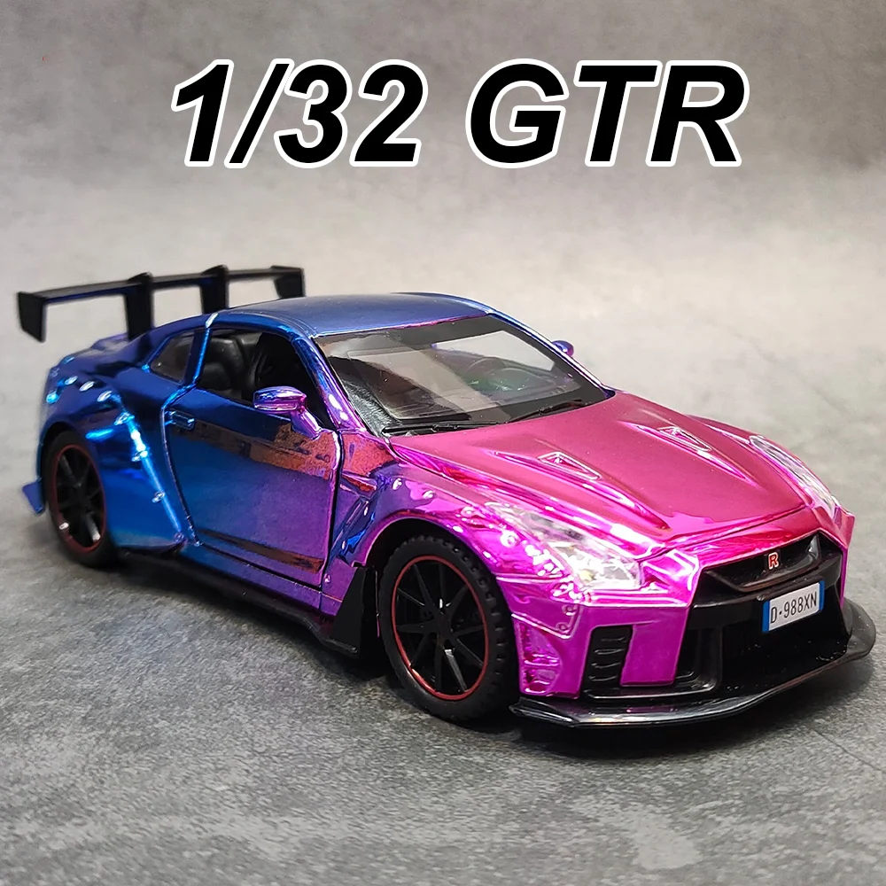 

1: 32 Scale GTR R35 Miniature Models Toys Diecast Alloy Car Doors Opened with Rubber Tire Pull Back Vehcies Decorative Ornaments