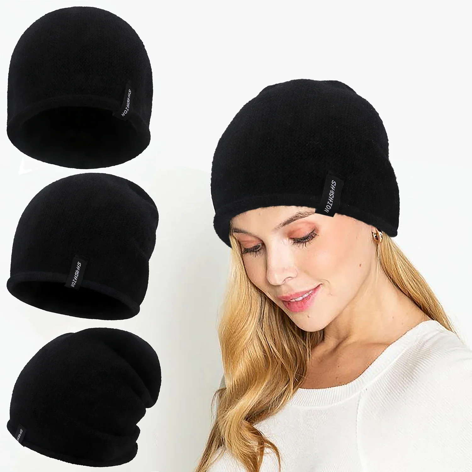 Women's Curled Edge Yarn Pullover Cap Cotton Cashmere Pile Long Tube Warm Knitted Cap Fashionable Winter Earflap Beanie