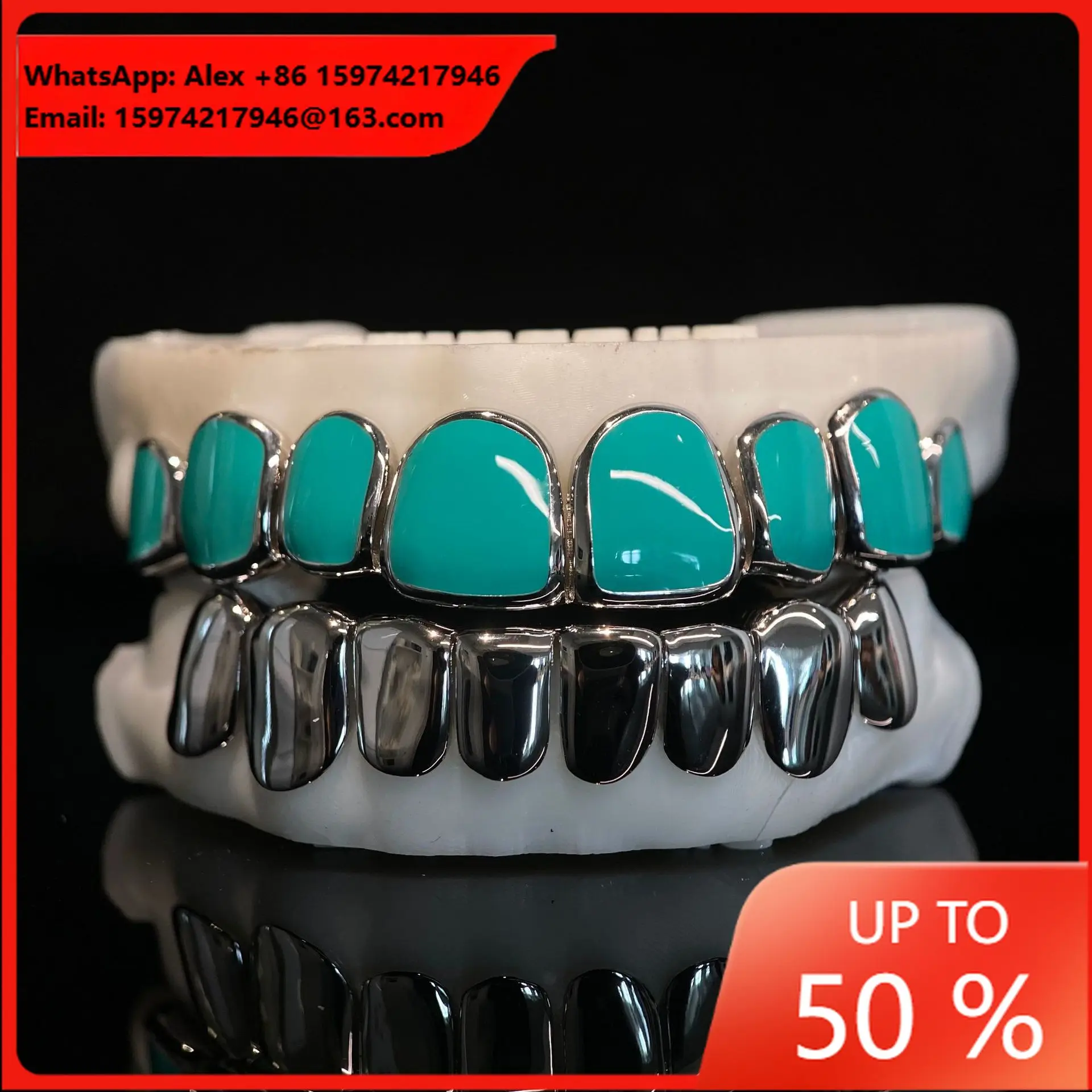 Green Enamel Grill Top 8 Bottom 8 European And American Cross-border Hot-selling Grillz