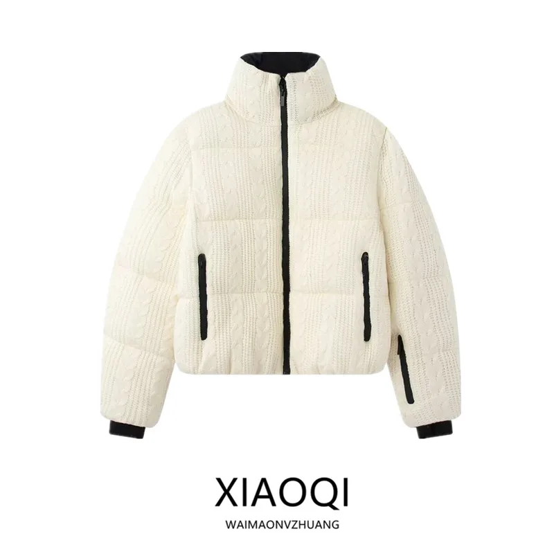 

Warm Knitted Fabric Coat for Women Long Sve Stand Collar Winter New Sle 2025 Zipper Closure European Sle Faion Outer...