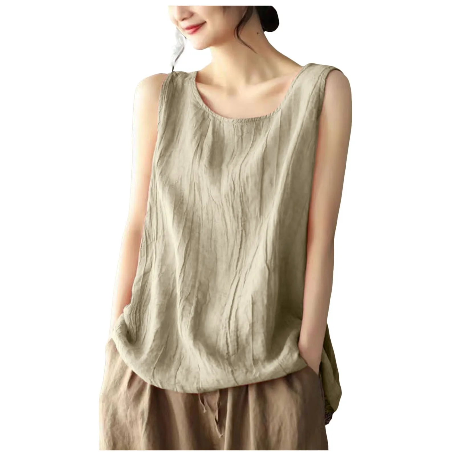 

New Cotton Linen Tank Tops For Women Summer Large Size Solid Linen Camisole 2025 New Female Korean Style Sleeveless T Shirts