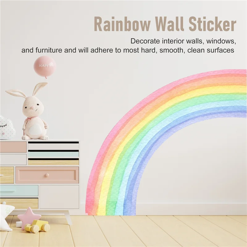 

A33R-Large Watercolour Rainbow Wall Stickers For Kids Room Nursery Home Decor Colorful Rainbow Mural Self-Adhesive Fabric