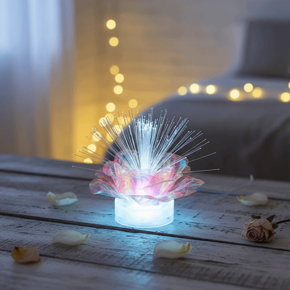 Семицветное оптическое волокно со светодиодной подсветкой, роза, красочное изменение цвета, романтический свет и тень, креативная атмосфера, огни