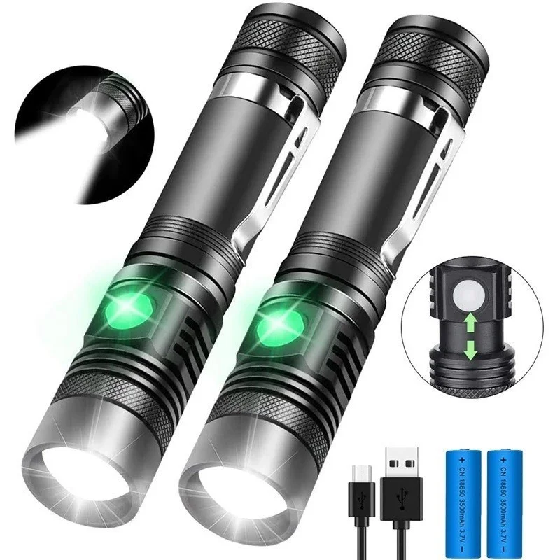 

High Power T6 Led Flashlights Zoomable Camping Torch With Pen Clip Waterproof 4 Lighting Modes Multi Function USB Charger