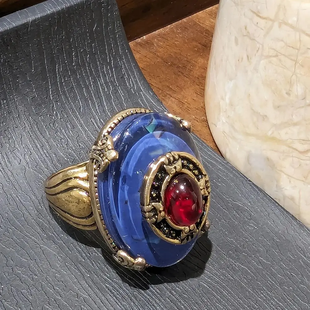 Amorita boutique deep blue copper vintage Geometric design Rings