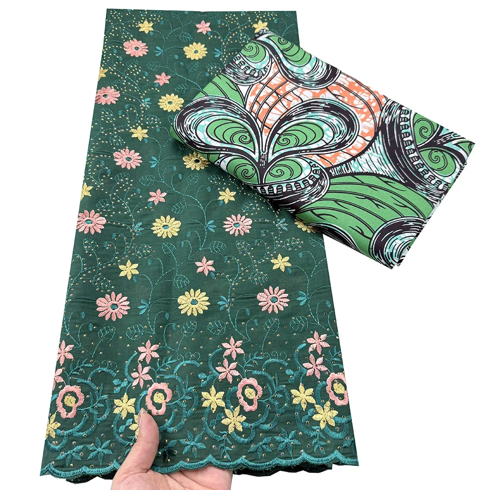 Newest African Wax Fabric for Party Dress Cotton Embroidery Swiss Voile Lace 2.5 Yards + 3 Yards Fabric For Sewing Women Dress