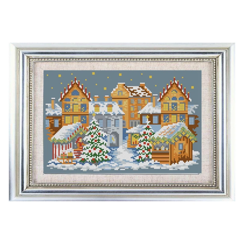 

The cross-stitch set for Winter Village: 28ct, 18ct, 14ct, 11ct. You can choose the printed fabric hand-embroidery material pack