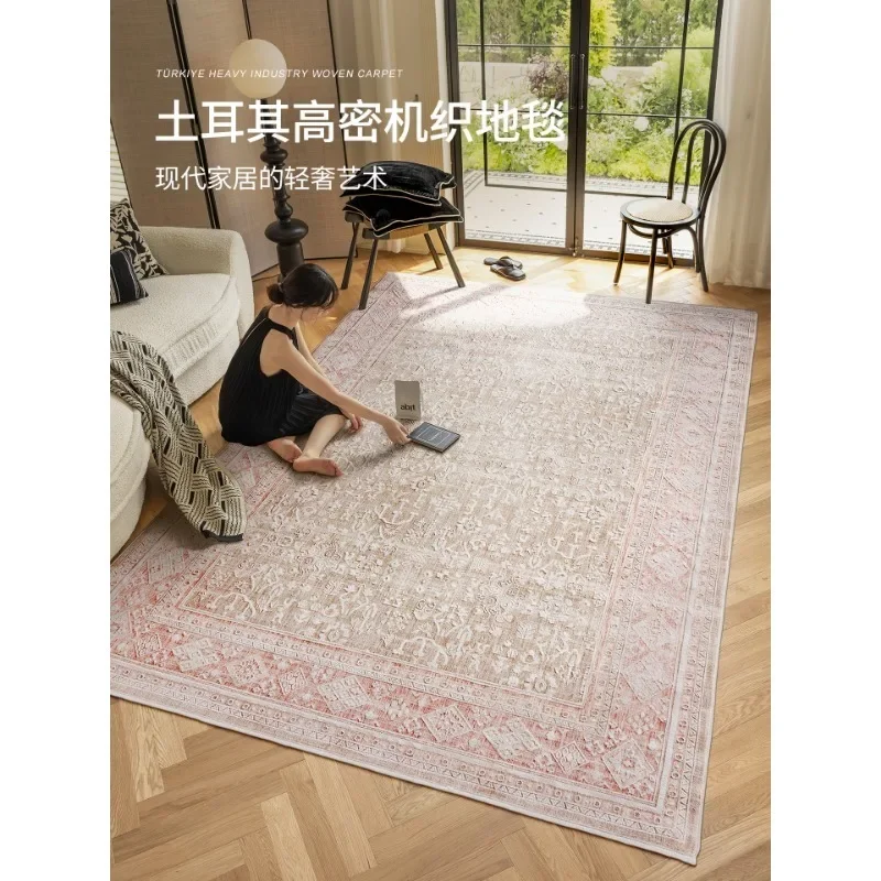 Imported French medieval carpet, living room retro high-end pink Turkish woven Persian glue-free 5