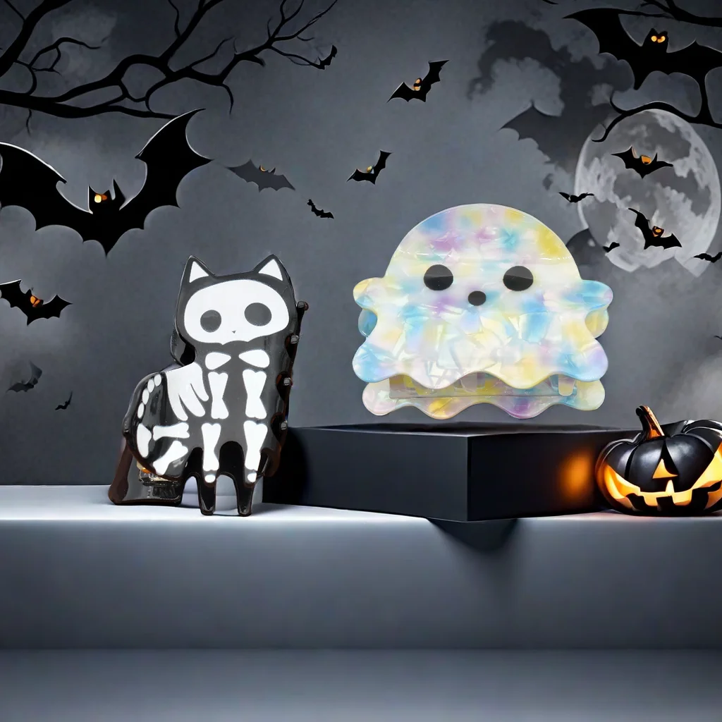 1PC Halloween Party Dress up Hair Accessories Acetate Ghost Hair Claw Skeleton Cat Hair Claw Y2K Style Holiday Gift Date Party