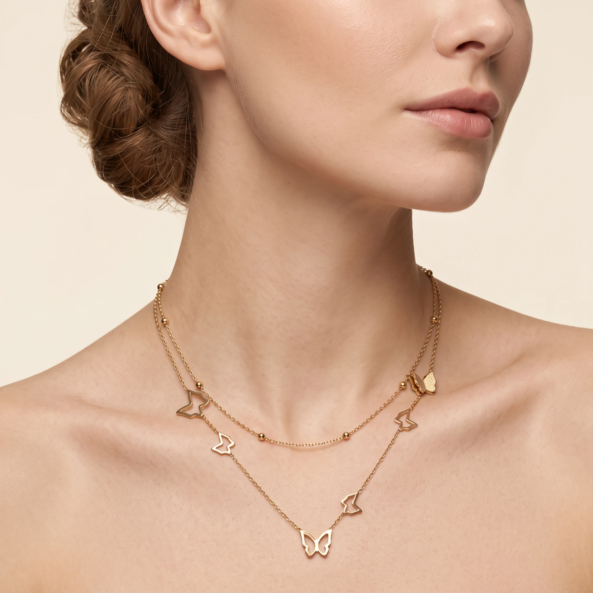 NEWBUY 2 Styles Waterproof 316 Stainless Steel Multi Layer Necklace Butterfly Dainty Stackable Layering Jewelry