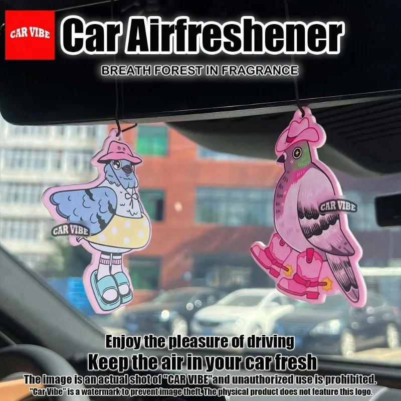 Pink pigeon cowgirl car freshener — mirror scent strip. Paper-based, alcohol-free, long-lasting. Fun gift for friends!