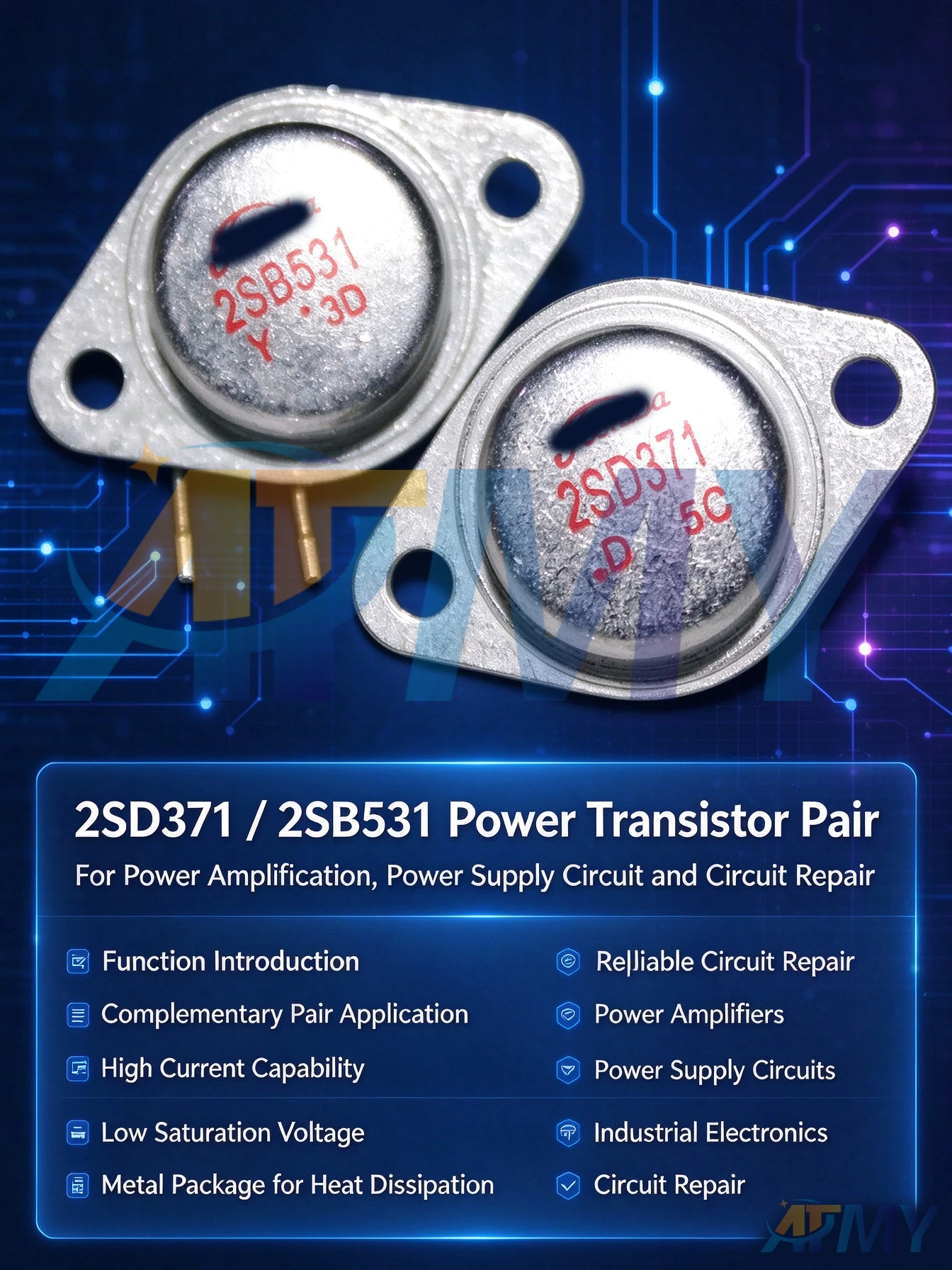 2SB531 2SD371 Jin Feng audio amplifier paired transistor TO-3 triode