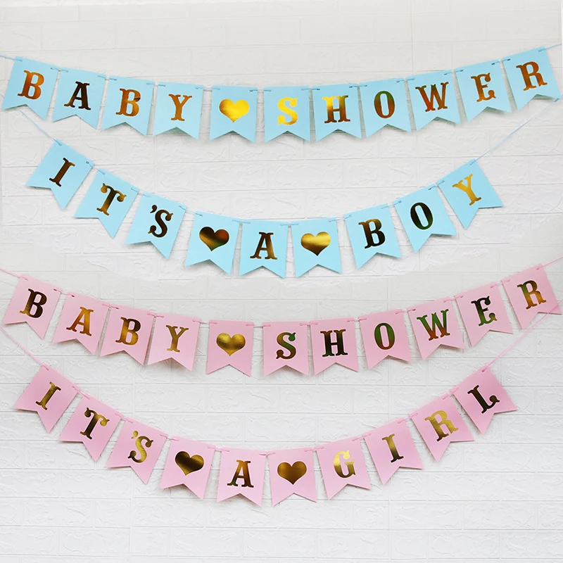 Boy Or Girl Banners Gender Reveal Party Banner Baby Shower Party Bunting Banner Pink Decoration Hanging Paper Party Supplies