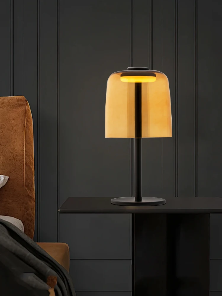 

Handmade Art Amber Green Glass Table Lamp - Unique Decorative Desk Light for Home, Hotel, Cafe - Warm White LED Bulb Included
