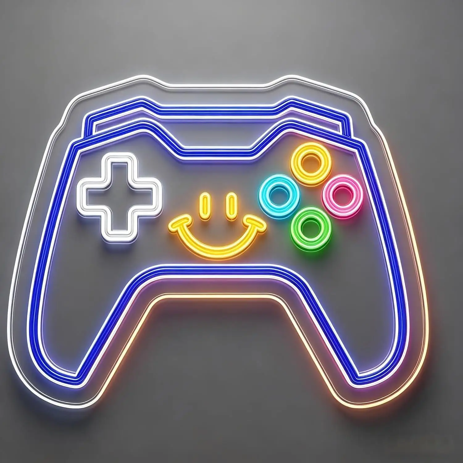 Cute Game Controller Neon Sign Smiley Face USB Dimmable LED Neon Light for Gamer Room Bedroom Man Cave Wall Decor Gift for Teen