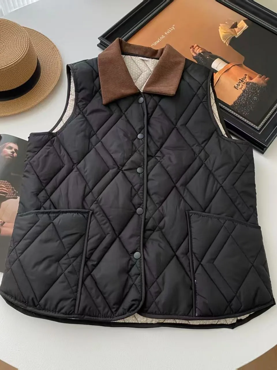

Модный цветной жилет с ромбовидным узором, женский легкий хлопковый жилет с наполнителем, воротником-стойкой, уникальный красивый топ