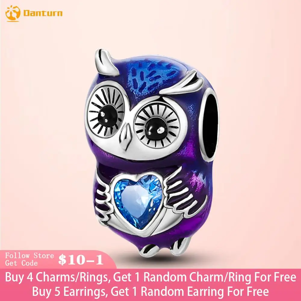 

Danturn 925 Sterling Silver Beads Owl Hugging Heart Charm fit Snake Chain Bracelets Fashion Women Jewelry