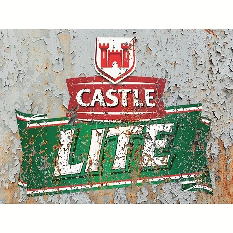 Letrero artístico de pared con logotipo de cerveza Castle Lager, decoración de barra de Metal de hierro rústico Vintage con logotipo Retro verde y blanco y emblema de castillo, duradero
