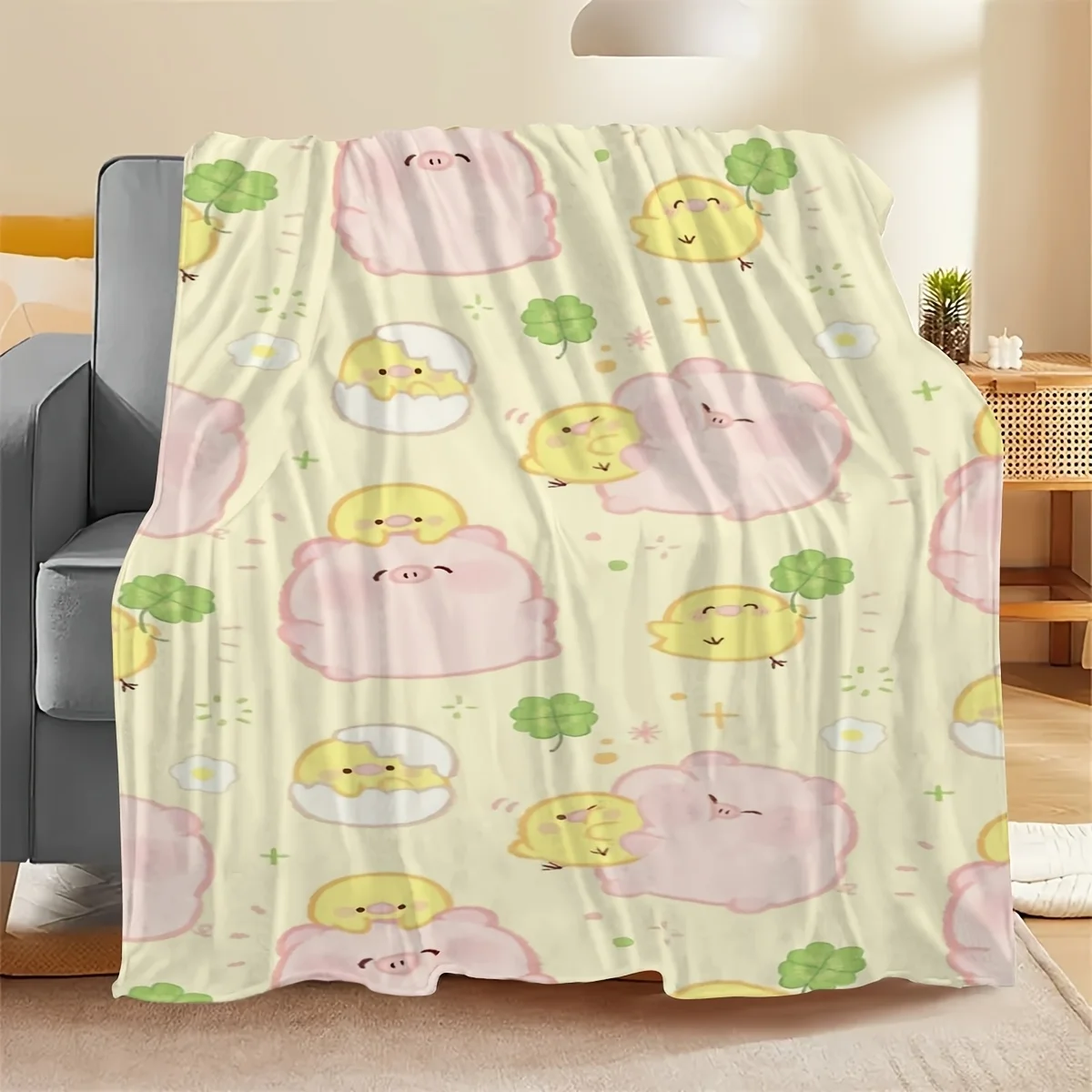 بطانية الخنزير الصغيرة والفرخ الفانيلا - سرير، أريكة، مكتب، سفر، هدية، ديكور، كرسي، مريح ودافئ، عيد الميلاد #3