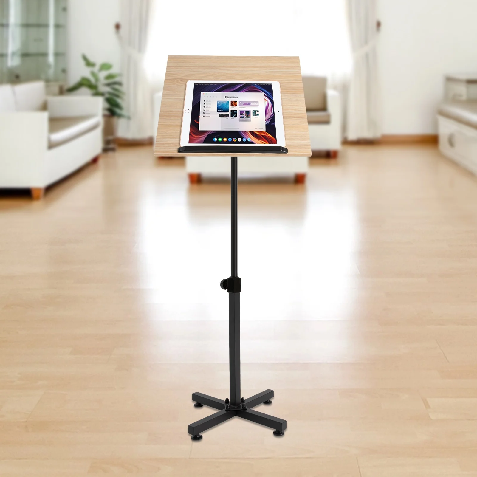 

Adjustable Lectern Podium Stand, 360° Swivel Tilting Desktop with Edge Stopper, Portable Standing Desk for Office & Classroom