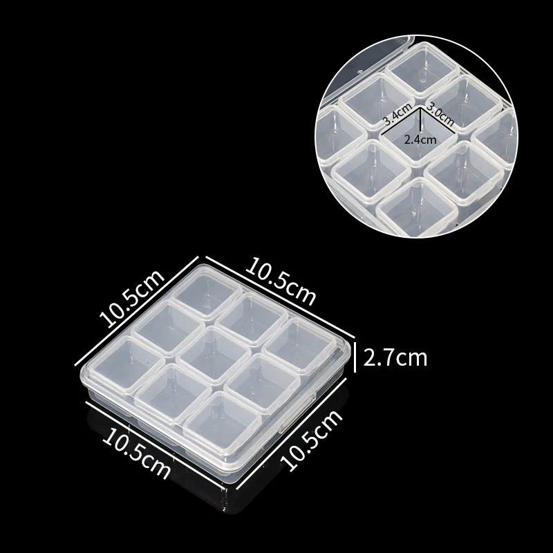 Plastic Box Mini 9 Box with Caps Travel Ring Necklace Jewelry Storage Organize Compartment Transparent Case Packaging Supplier